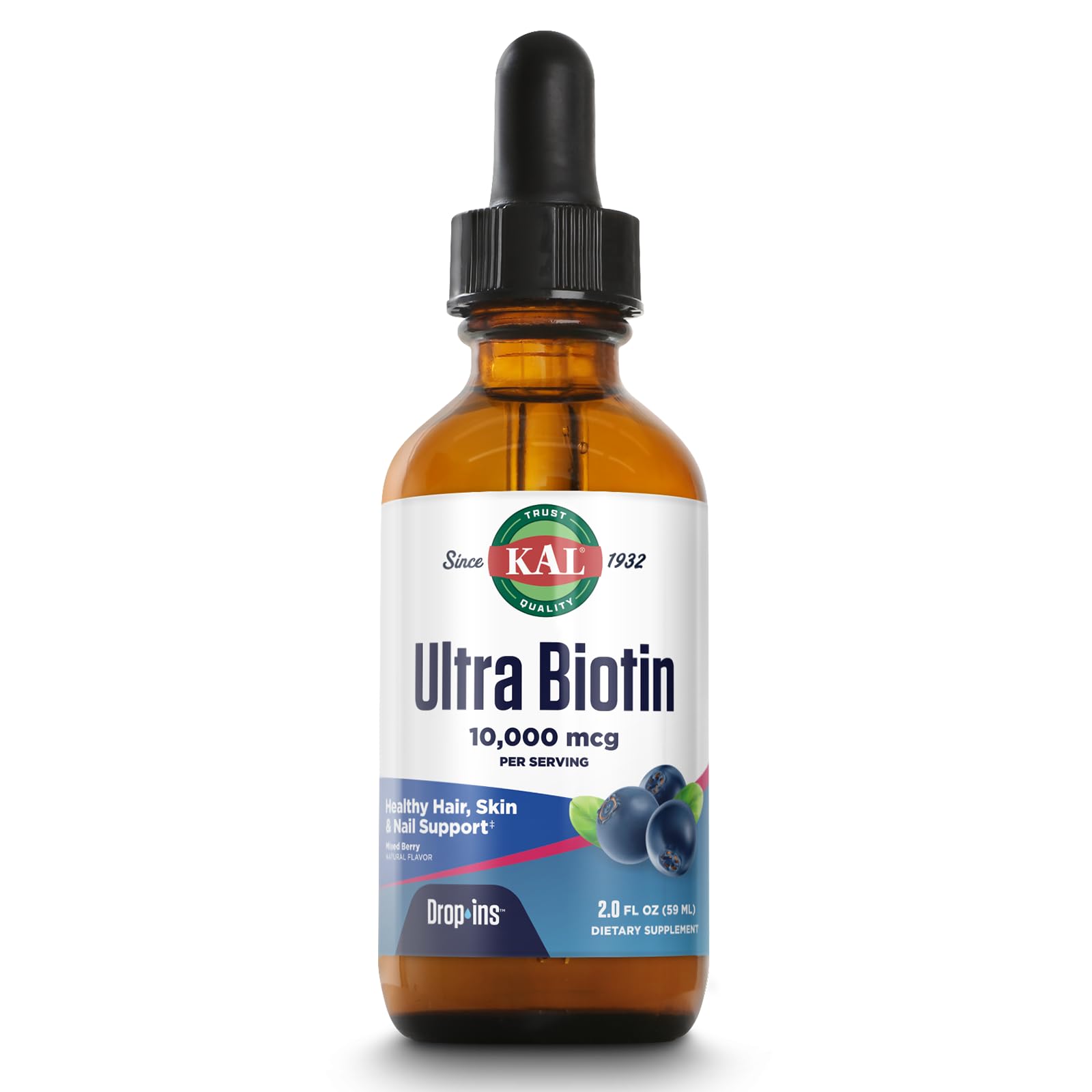 Kal - Ultra Biotin Drop Ins Hair, Skin & Nails Formula Mixed Berry Flavor 10000 183474