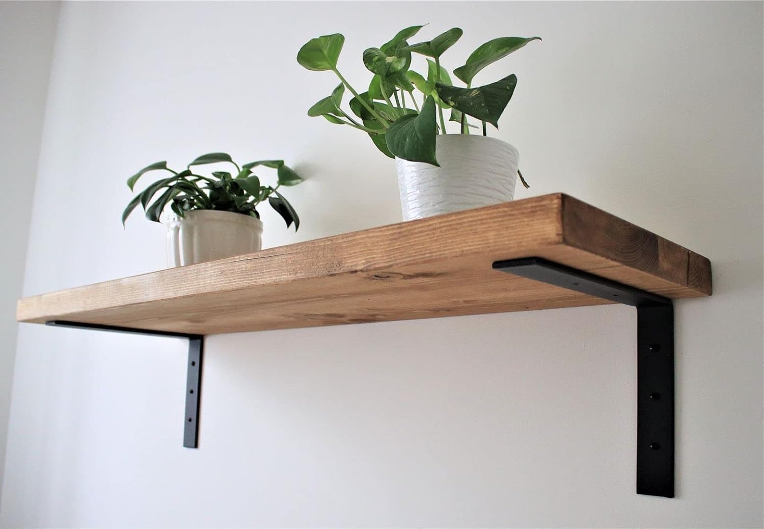 Chill House Flat Rustic Floating Shelf 12x1.5 inches, 40cm long with Flat Industrial Down Style Bracket - Walnut Finish Reclaimed Wood Floating Shelves for Wall, Rustic Wooden Shelves for Bedroom
