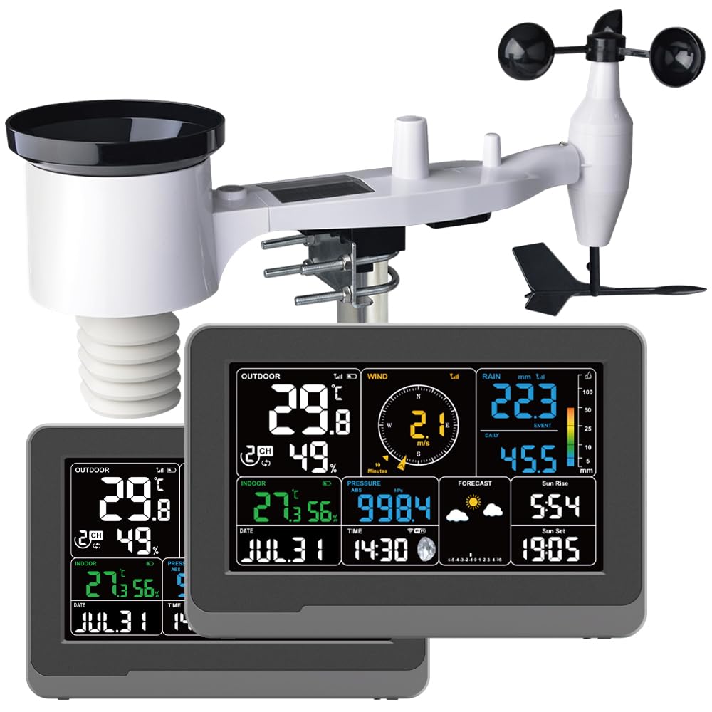 froggit WH5000 TWIN - Estación meteorológica inalámbrica 7 en 1 (2 pantallas)
