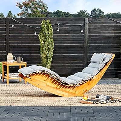 cucunu Chaise Lounge Outdoor in Weatherproof Acacia Wood for Patio, Pool or Spa I Rocking Sun Lounger Chair for… 619NIBN5oaS. SS400