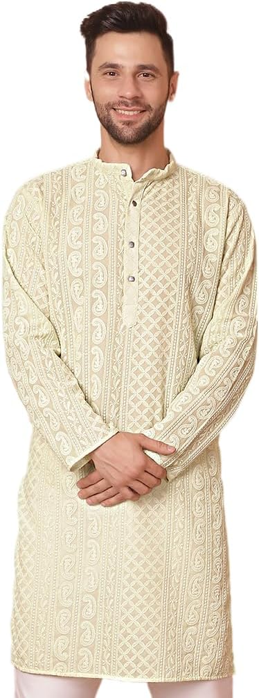 Jompers Men Chikankari Embroidered Kurtas