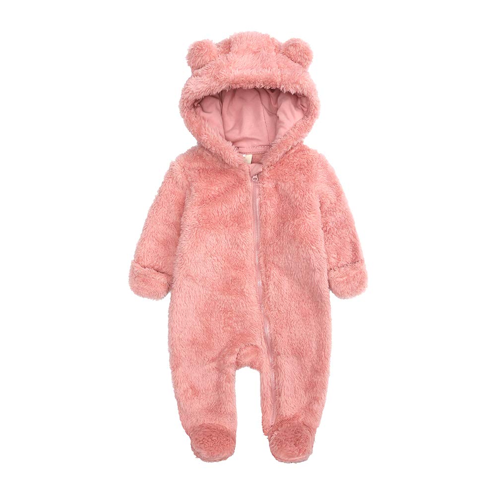 NoubeauNewborn Baby Girl Boy Rompers Bear Ear Hooded Jumpsuit Fleece Snowsuit Long Sleeve Zipper Winter Coat Outfits