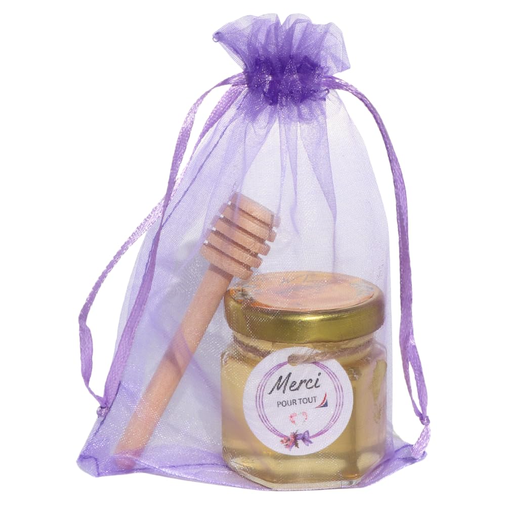 Petits Pots, Mini Pots de Miel en verre (Pack de 40 ) Étiquettes en français et cartes personnalisables, Cuillères en Bois... Parfait Cadeau pour invités de Mariage, Baptême, Anniversaire, Baby Shower