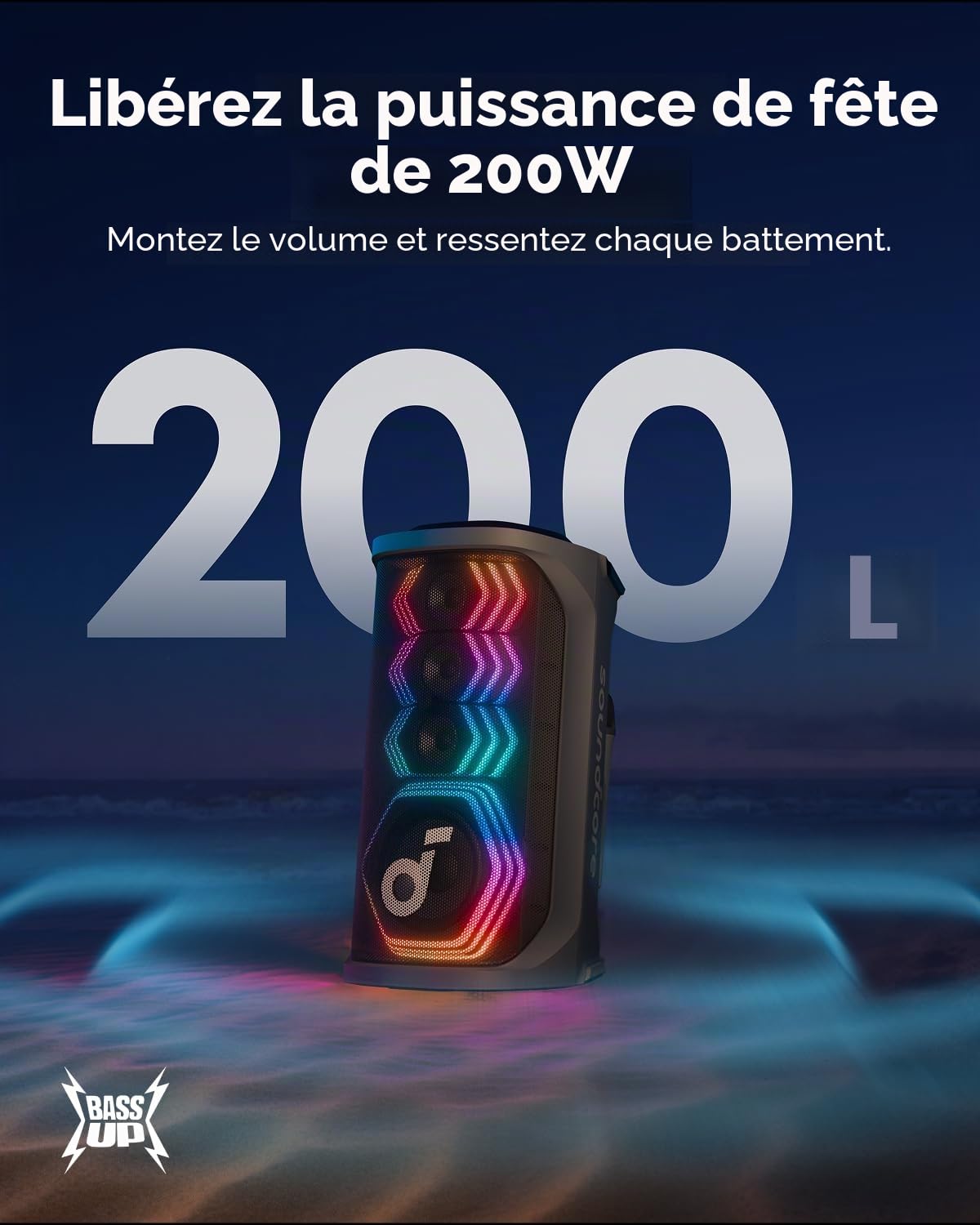 Soundcore par Anker Rave 3S Enceinte Bluetooth puissante | Avec 2 microphones sans fil, son 200 W, suppression vocale IA, amplificateur de voix, réverbération, jeu de lumière, 12h