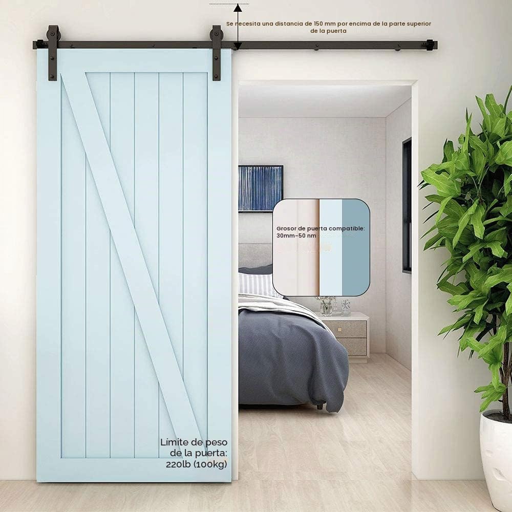 TSMST 10FT/305CM Herraje para Puerta Corredera Kit de Accesorios para Puertas Correderas con Guía de Suelo Ajustable