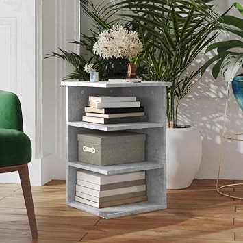 Concrete Grey Small Sideboard 35x35x55 cm Engineered Wood Side Cabinet with 3 Shelves Modern Storage Unit for Living Room Kitchen Hallway