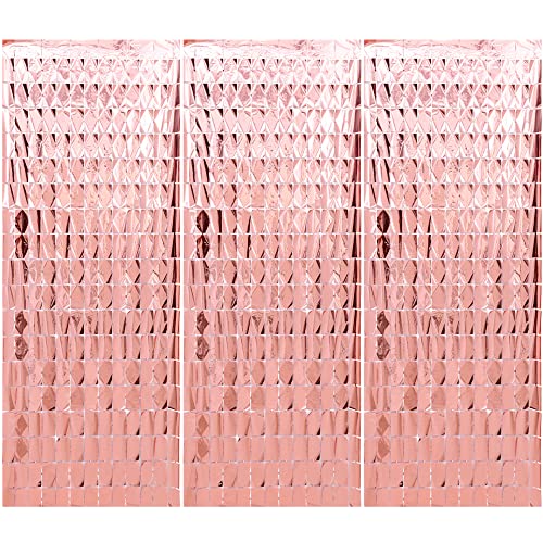 Hayaww 3 Pcs DecoracióN Cortina Purpurina, Cortina De Oropel MetáLica Cortinas MetáLicas Cuadradas De Oropel Foil Curtains, 1x2m, Para La DecoracióN De La Despedida De Soltera De CumpleañOs (oro rosa)