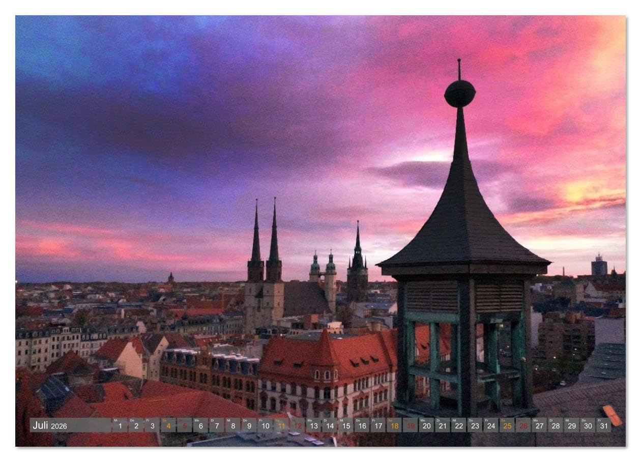 HALLE AN DER SAALE NACHTFLUG (hochwertiger Premium Wandkalender 2026 DIN A2 quer), Kunstdruck in Hochglanz: Der Kalender "HALLE AN DER SAALE ... nächtlichen Luftaufnahmen. (CALVENDO Orte)