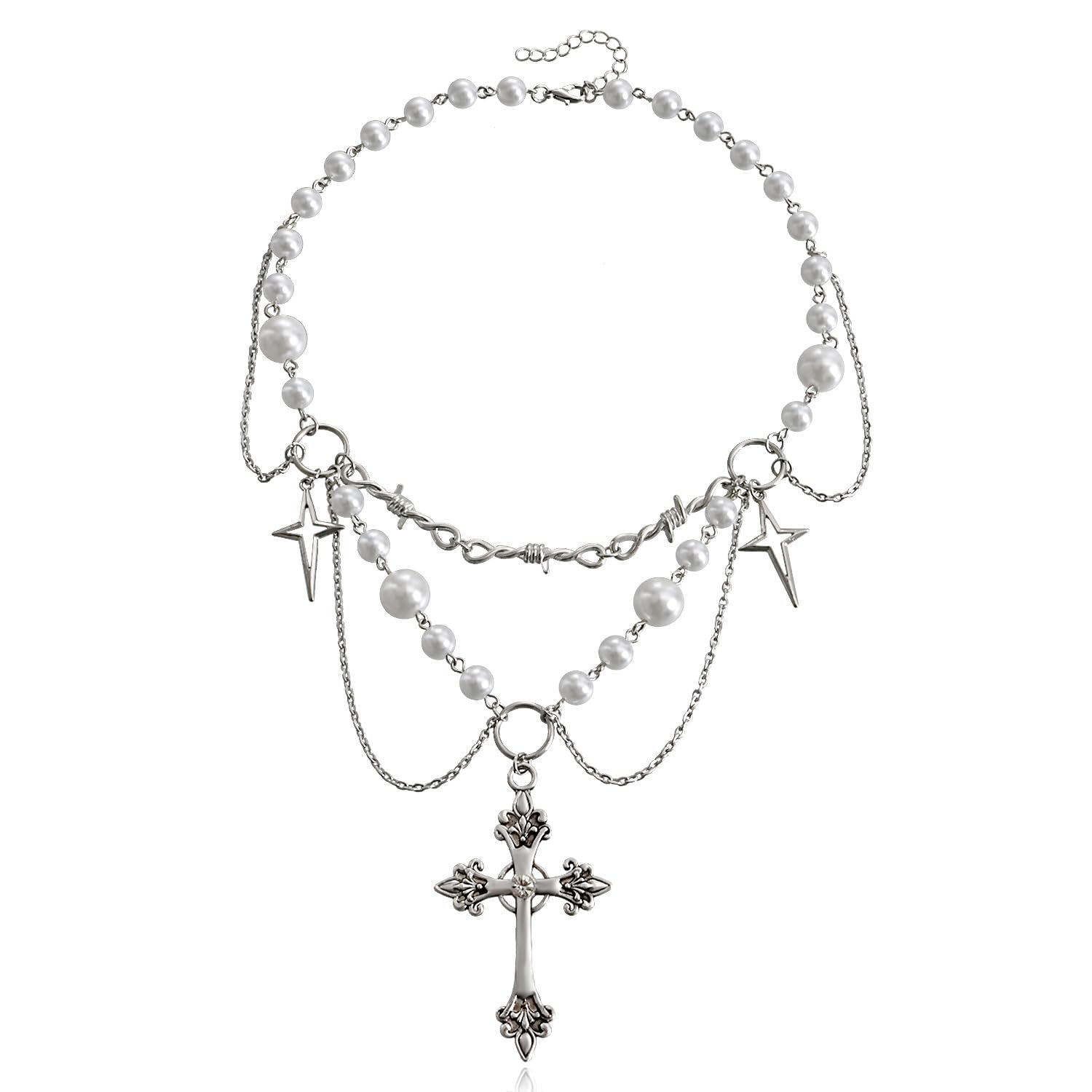 Ciondolo Croce Collana Gothic Punk 45cm Gesù Croce Argento