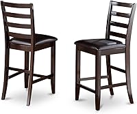 Vista 5 de East West Furniture FAS-BLK-W Fairwind Taburetes de bar con altura de mostrador, sillas de asiento de madera con respaldo de escalera, juego de 2