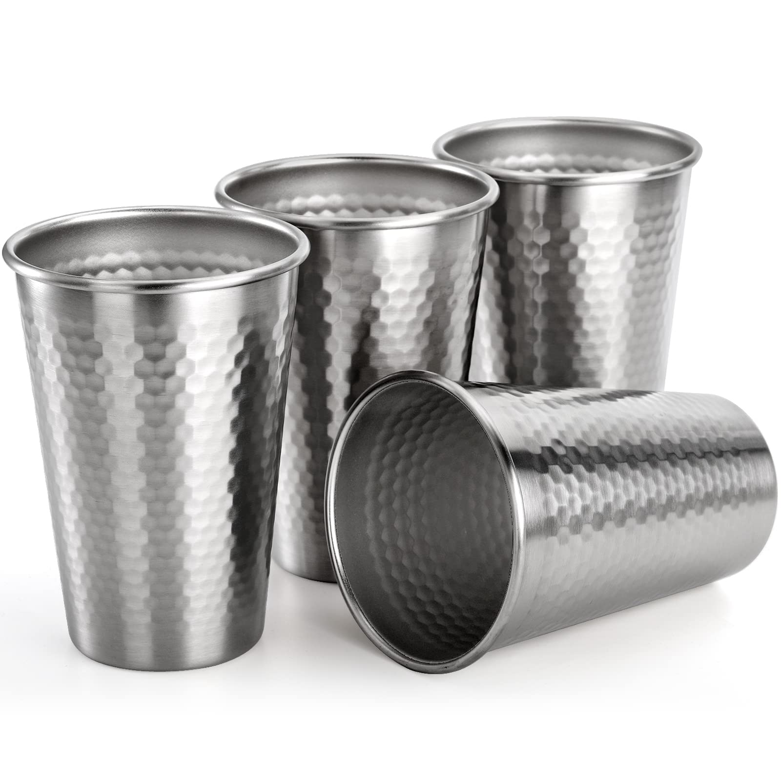 Hiceeden 4 Pack Stainless Steel Pint Cups, 17 OZ/ 500 ML Unbreakable Water Tumbler Metal Cups, Stackable Drinking Glasses for Camping, Party, Bar, Restaurant, Home, Outdoors, Shatterproof & BPA Free