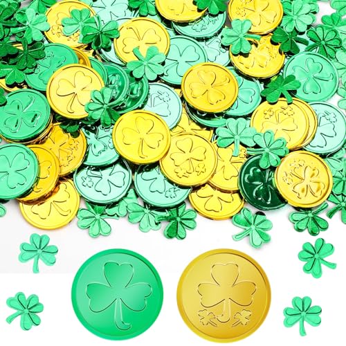 Décorations de table de la Saint-Patrick trèfle vert doré plastique pour fête irlandaise