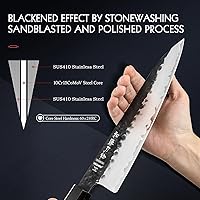 Vista 5 de HEZHEN Juego de cuchillos de cocina 4 piezas, cuchillo de chef de acero revestido Nakiri forjado Santoku, mango octogonal de madera