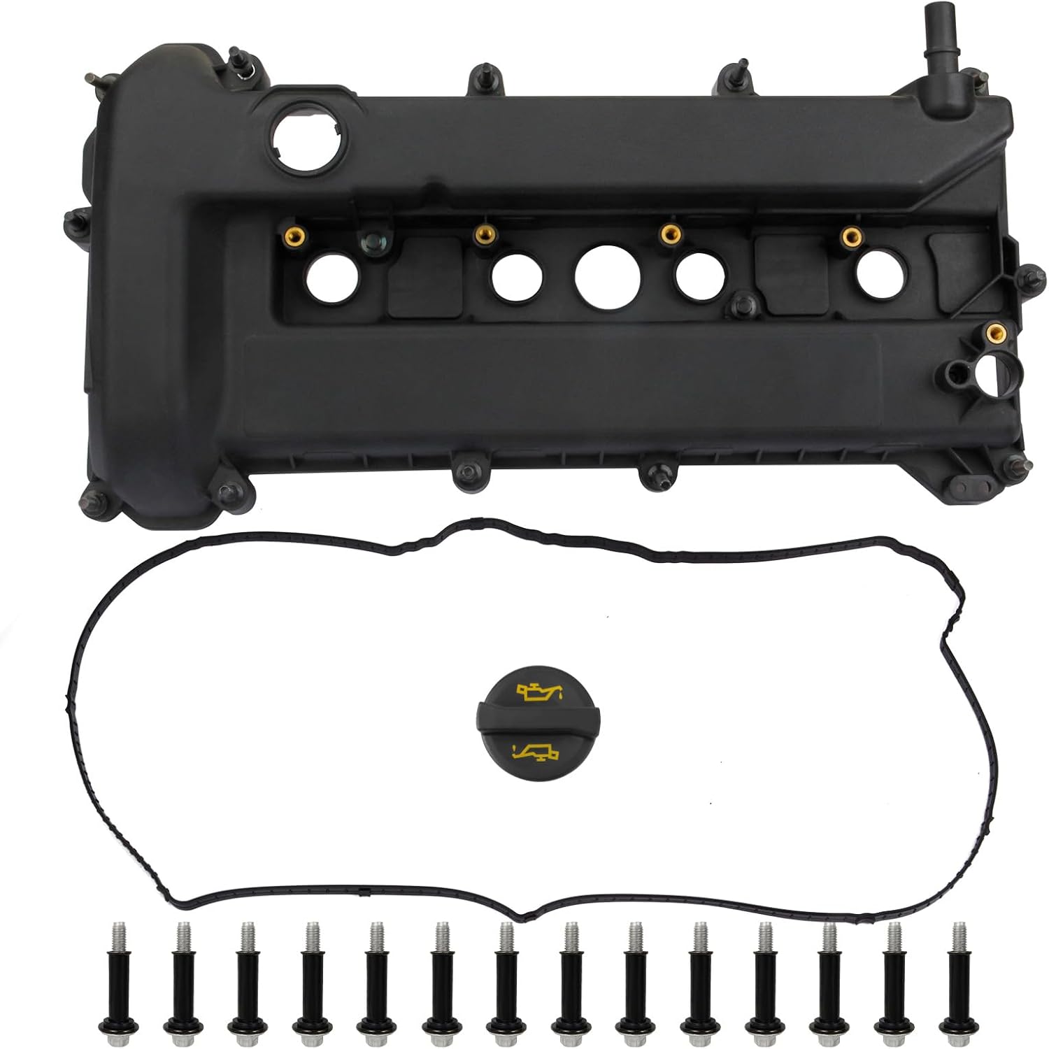 MITZONE Engine Valve Cover Compatible with Ford Focus 2005-2011, Ford Escape 2005-2008, Transit Mercury Mariner 2005-2013 2.0L 2.3L Replace 4S4Z6582CA 4S4E6582C, with Oil Cap Gasket & Bolts