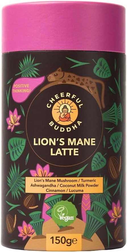 Cheerful Buddha Superfood Lion’s Mane Latte – A Delicious Caffeine-free Alternative to coffee | Boosted with Superfoods | No Jitters | No Sugar | Turmeric latte |150g
