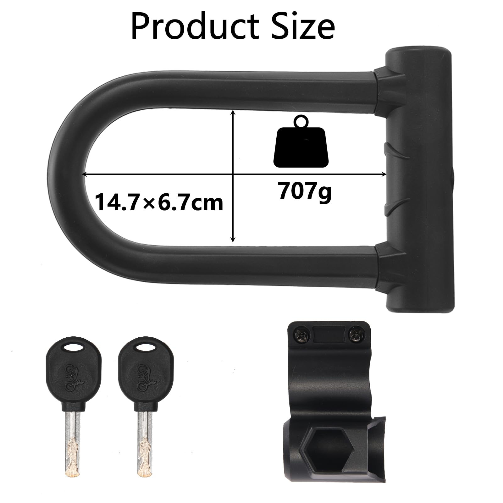 Lucchetto a U, Lucchetto per Bicicletta Incluse Grillo da 17 mm, U-lock con Supporto per Bici e 2 Chiavi, Antifurto Bici, Dimensioni 6,7 cm x 14,7 cm, per Biciclette, E-Bike, Scooter
