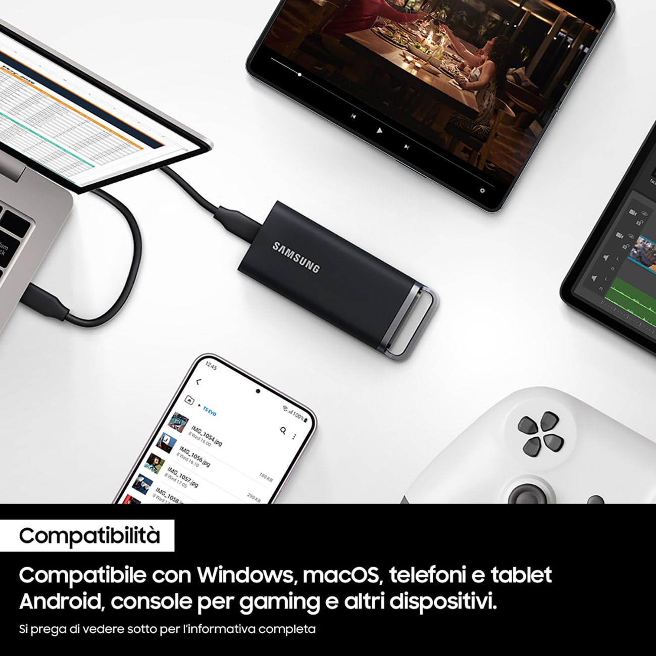 Samsung Memorie T5 EVO MU-PH8T0S SSD Esterno Portatile da 8TB, USB 3.2 Gen 1, 5 Gbps, Nero