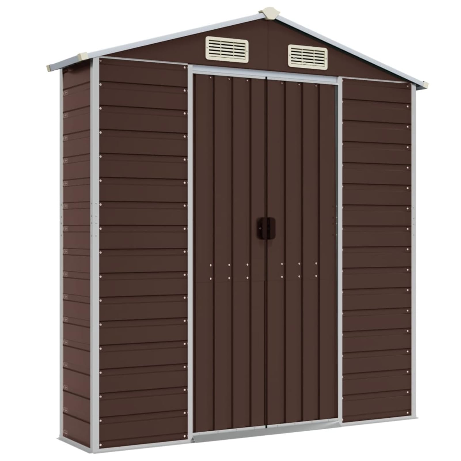 Domek na narzędzia brązowy, z ocynkowanej stali, 191 x 810 x 198 cm, z ukośnym dachem, dobra wentylacja i ochrona narożników – przechowywanie narzędzi ogrodowych, drewna opałowego i mebli