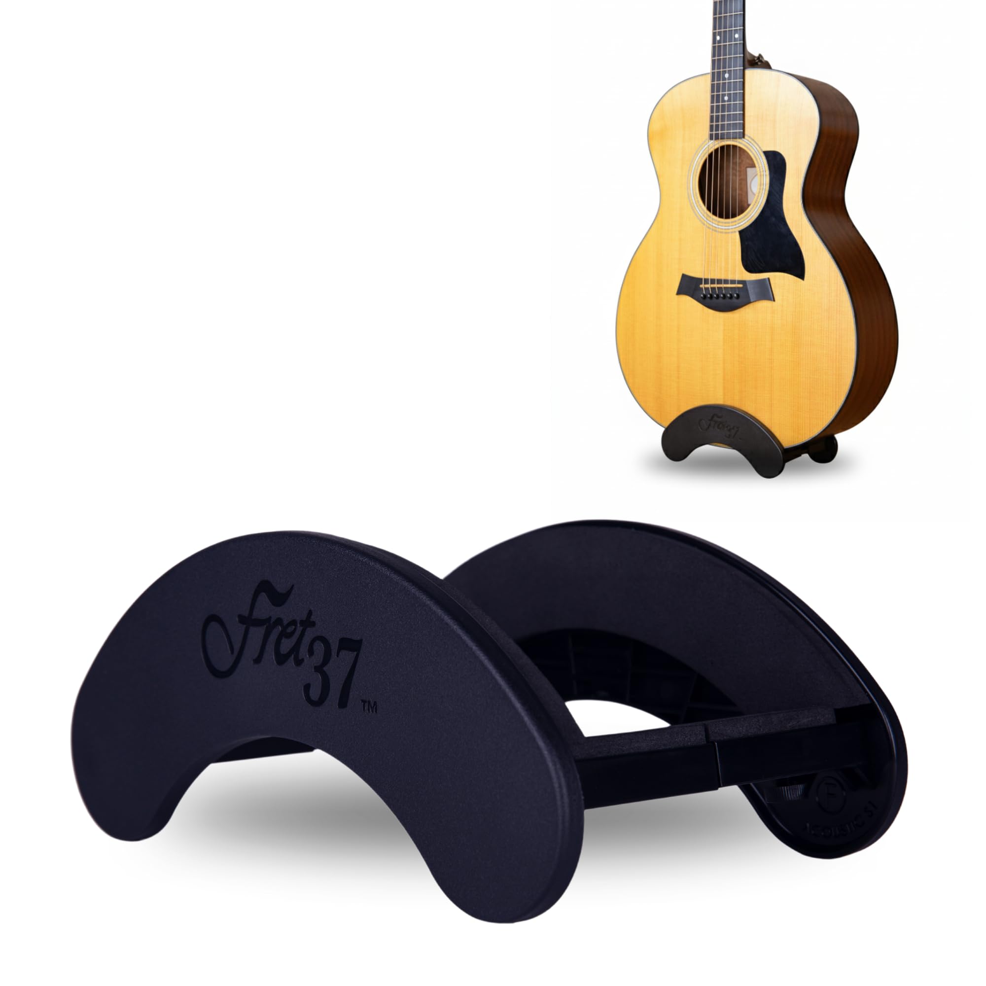 Attachable Guitar Stand, Floor, Adjustable Fit, Portable, Classical, Steel String, and Bass Acoustic Guitars, Guitar Accessories, Music Stand, Black