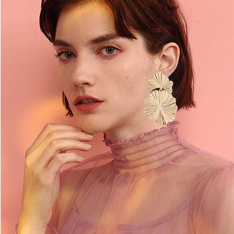 coadipress Gold Leaf Earrings Dangle Earring for Women Bohemian Plant Leaf Drop Dangle Earrings Cute Metal Flower Earrings Gold Elegant Flower Earrings Fashion Statement Jewelry - Image 2
