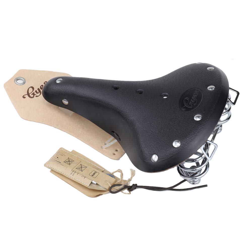 UNISTRENGH Saddles Vintage Classic Comfort Genuine Leather Bicycle Cycling Saddle Seat with Springs MTB Bike Fixie (Black)