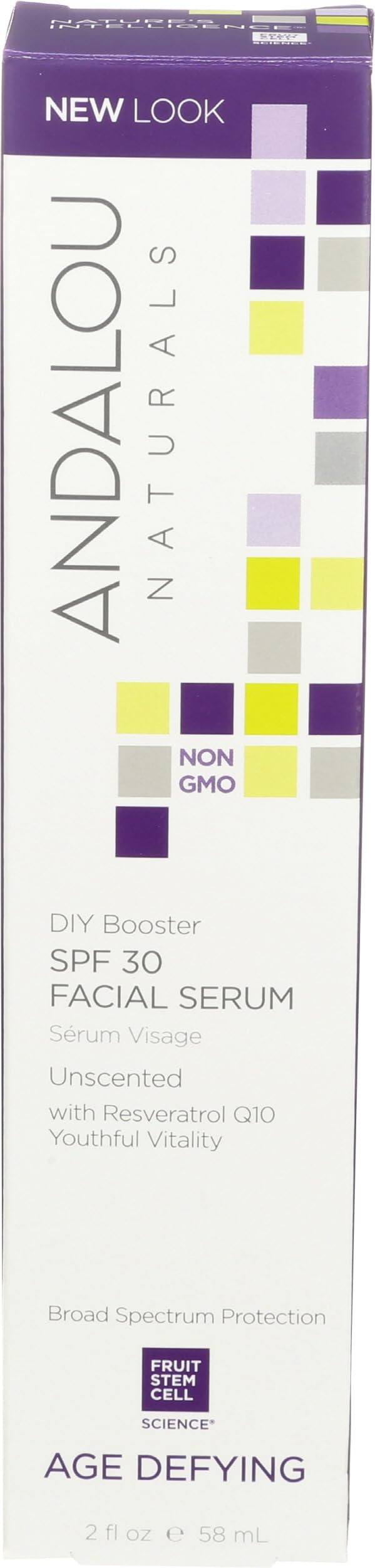 Andalou Naturals DIY Booster SPF 30 Facial Serum Unscented, Anti Aging Face Sunscreen with Broad Spectrum Protection, Moisturizing for Dry to Very Dry Skin, 2 Fl Oz