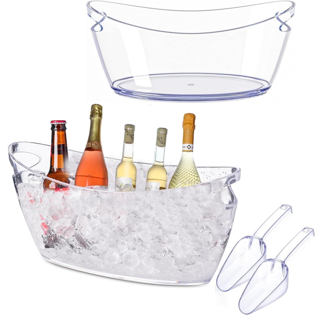 Ice Buckets for Parties, 2 PCS Champagne Bucket with 2 Ice Bucket Scoop, Drinks Buckets Tub for Cocktail Bar, Long and Narrow 5.5 Liter Bucket for Party (Clear)