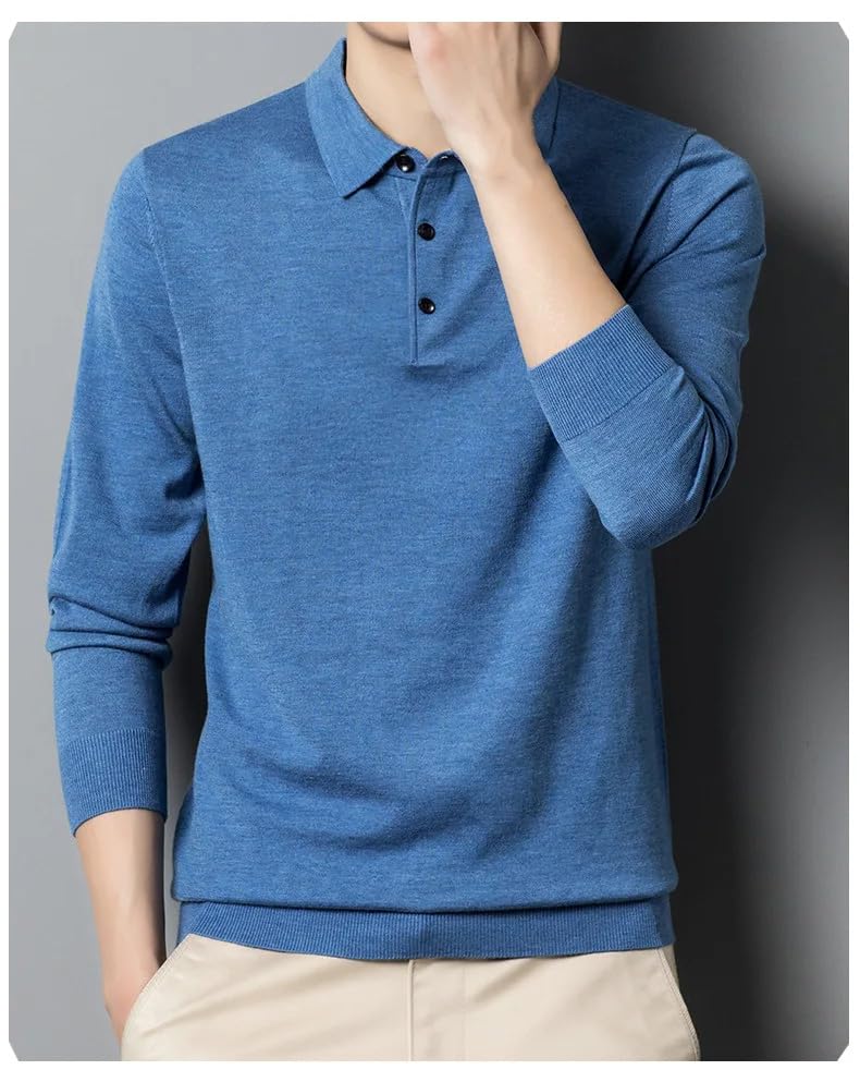 Men's Thin Polo-Collar Solid Color Lapel Bottoming Sweater Long-Sleeved Pullover Knitted Jumper2