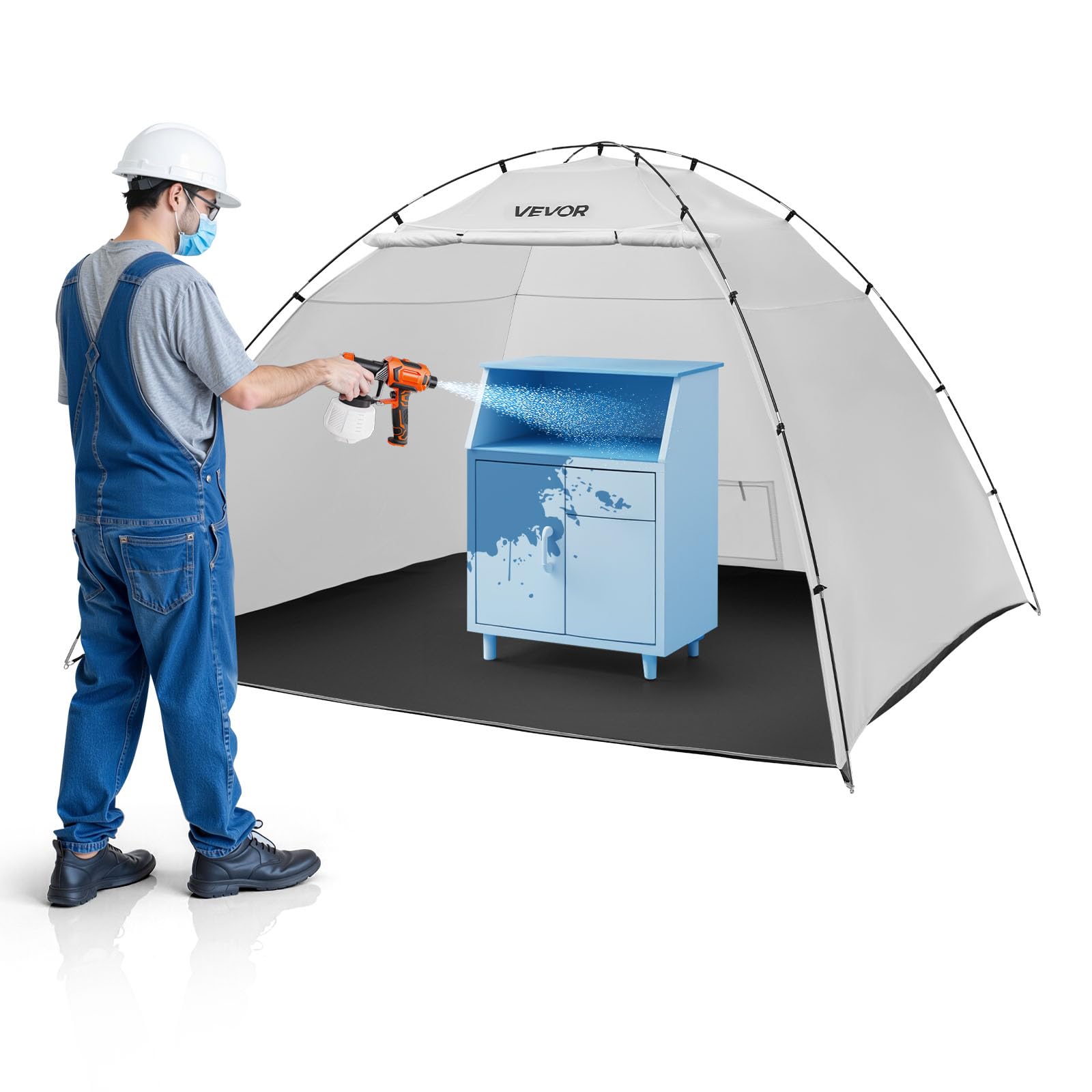 VEVOR Portable Paint Booth Tent, 116.14 x 114.96 x 79.53 inch Painting Tent Station, Spray Shelter with Built-in Floor &amp; Mesh Screen, Large Space, Oxford Spray Painting Tents for Cupboard, Chairs