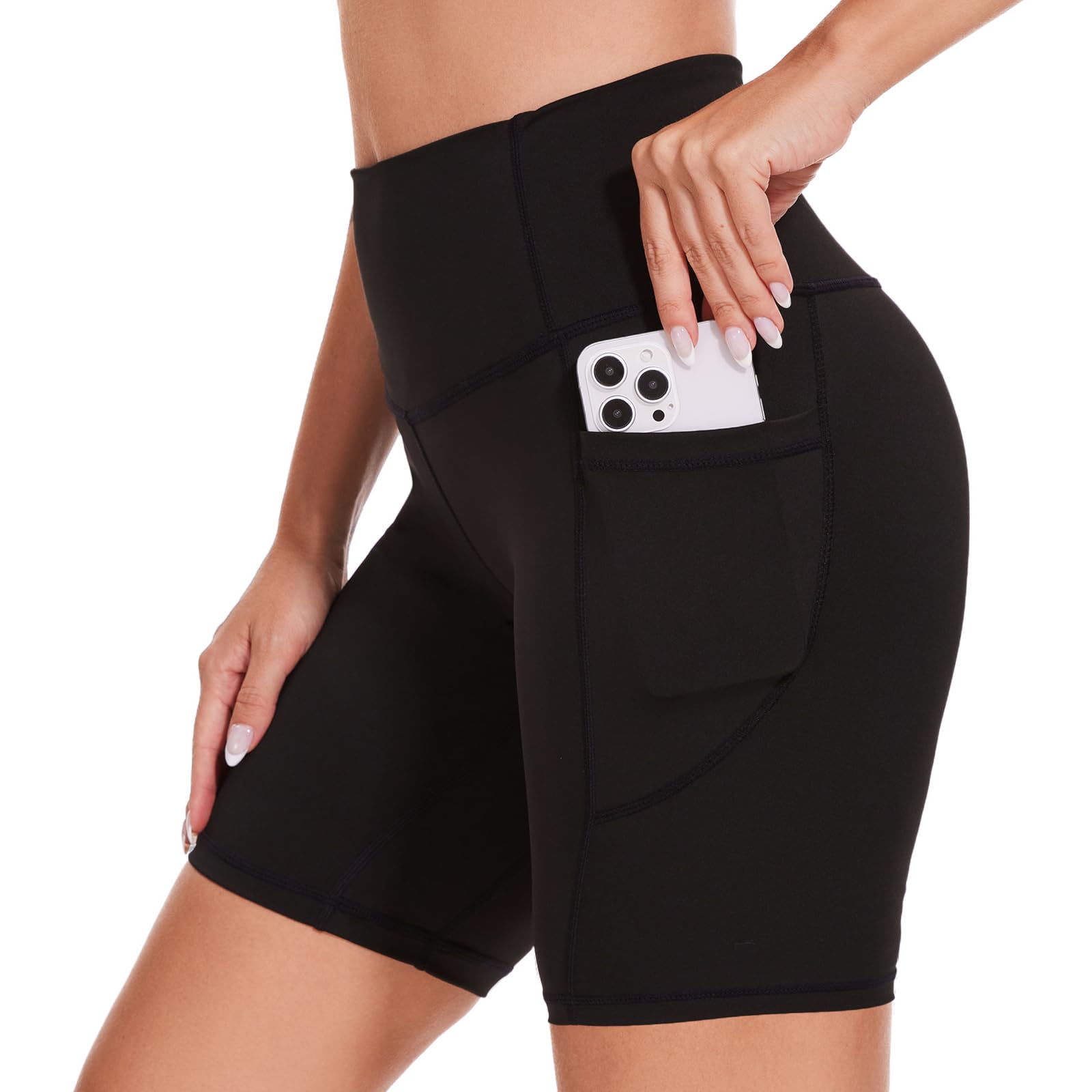 iniber Womens Biker Shorts with Pockets High Waist Workout Yoga Spandex Athletic Bicycle Leggings Shorts for Running