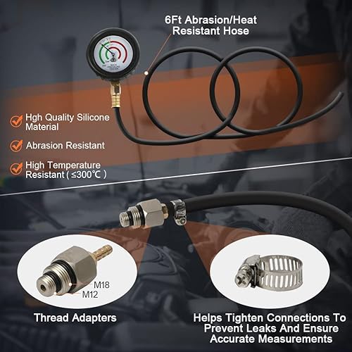 Miniatura 6 de DUOYI Probador de presión trasera de escape de 2.5 pulgadas, medidor de presión HD, kit de manómetro trasero de escape con manguera de 6 pies,