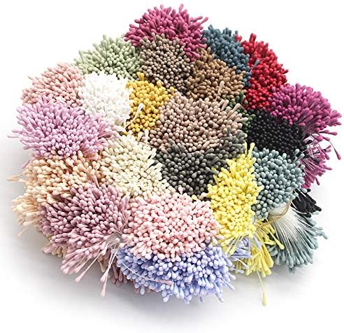 Sorrento Crafts Double Heads Artificial Matte Flower Stamen for DIY Scrapbooking Pistil Cake Craft Wedding Home Decoration Random Mixed 10 Color 900PCS(Color 2)