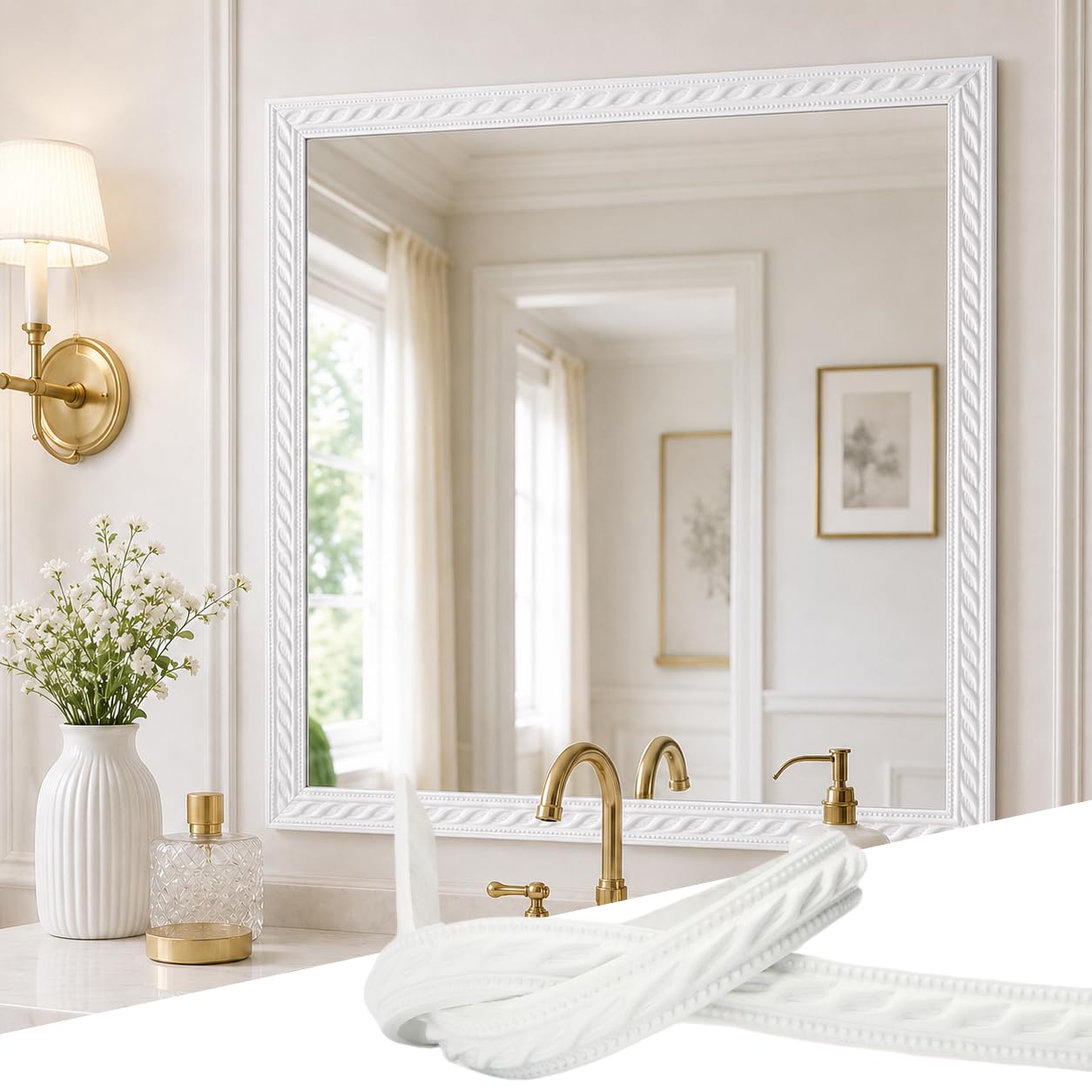 Moldura flexible de PVC autoadhesiva para tapar grietas en zócalos, baños y marcos de espejos