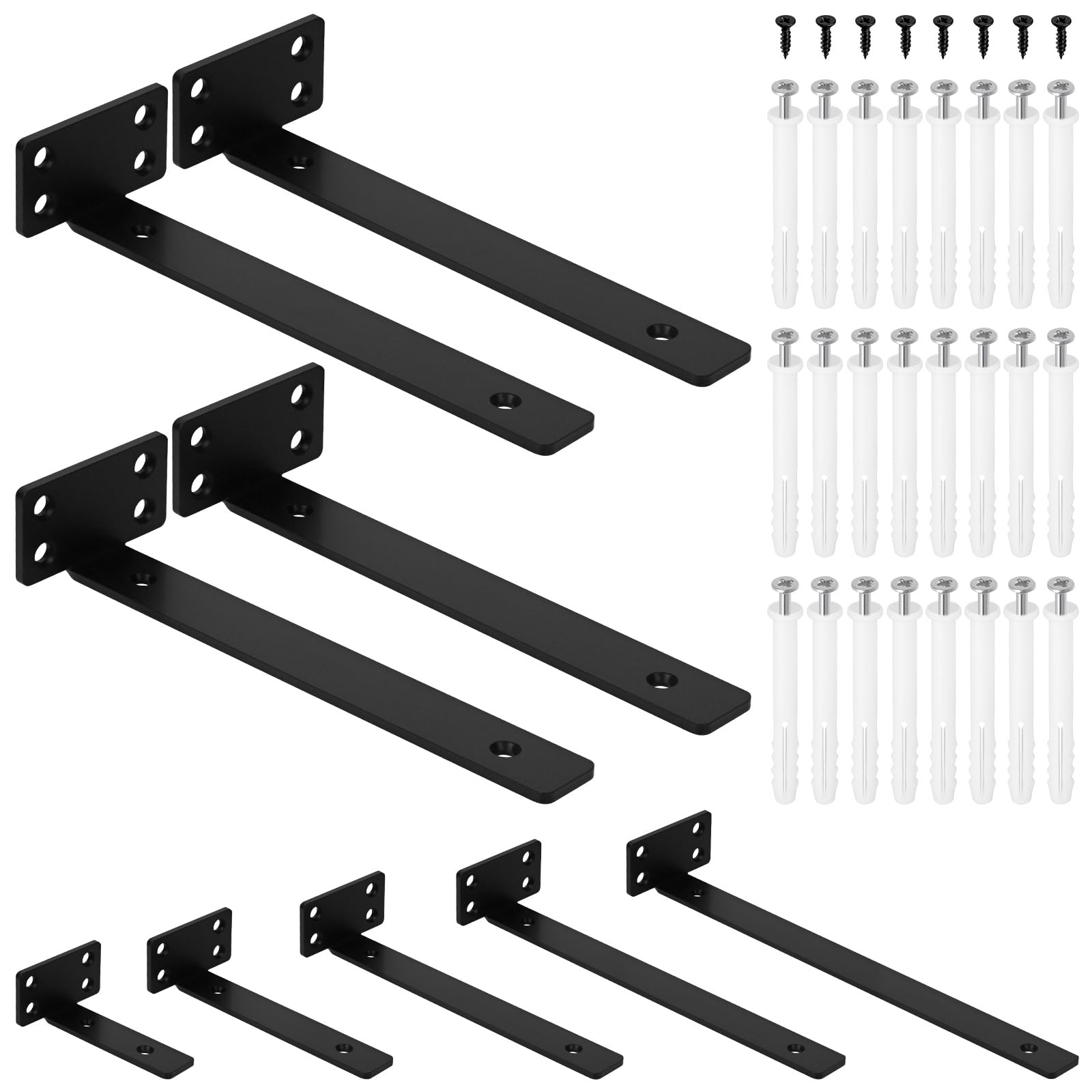 Mardatt 4Pcs 8”(1/5'' Thick) Floating Shelf Brackets, Black Coated Metal Heavy Duty Countertop Support T Brackets with Screws and Wall Anchor for Hidden Wall Decorative Industrial