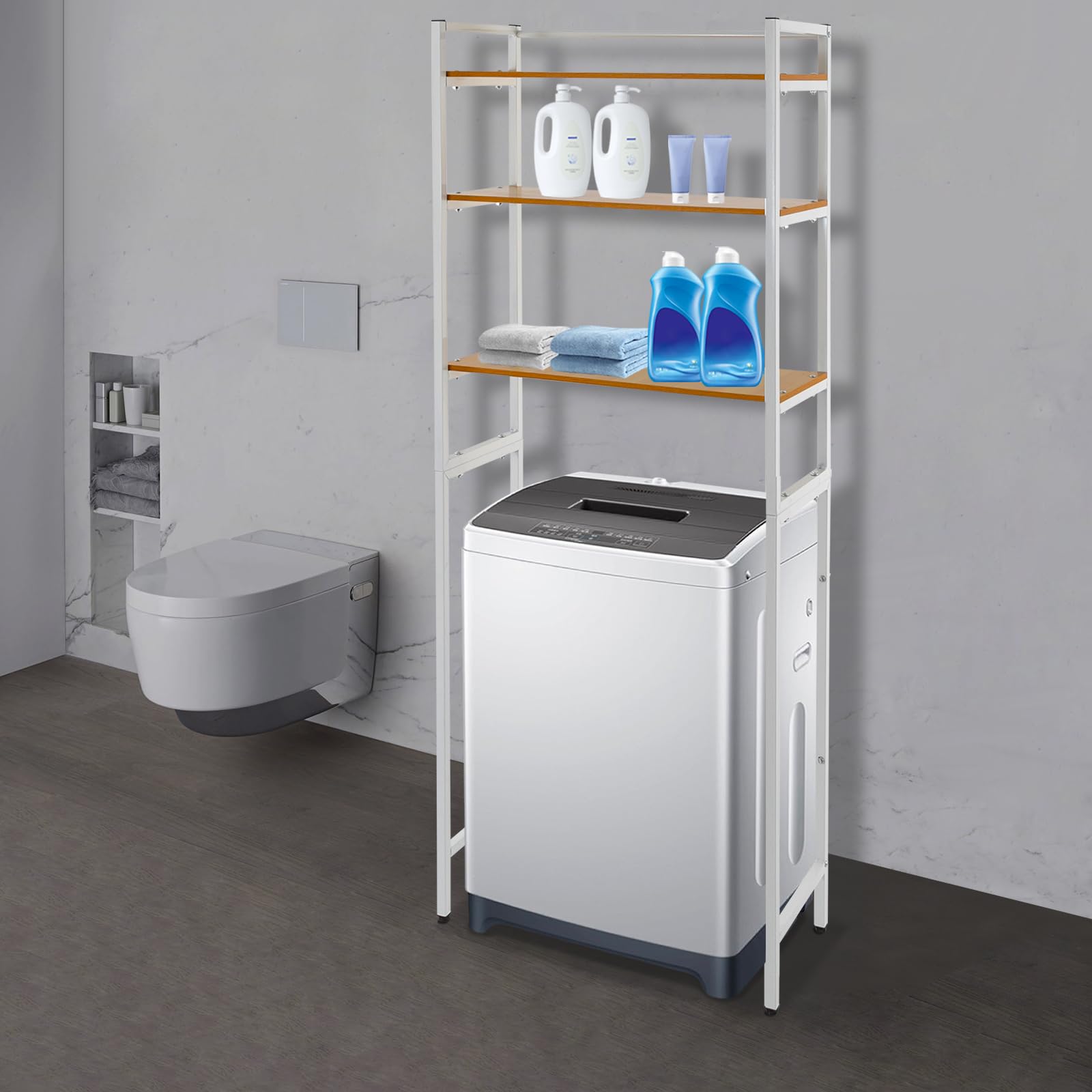 Mensola autoportante per lavatrice, 3 ripiani, mensola da bagno, organizer da bagno, multifunzionale, scaffale autoportante, per cucina, bagno, ecc