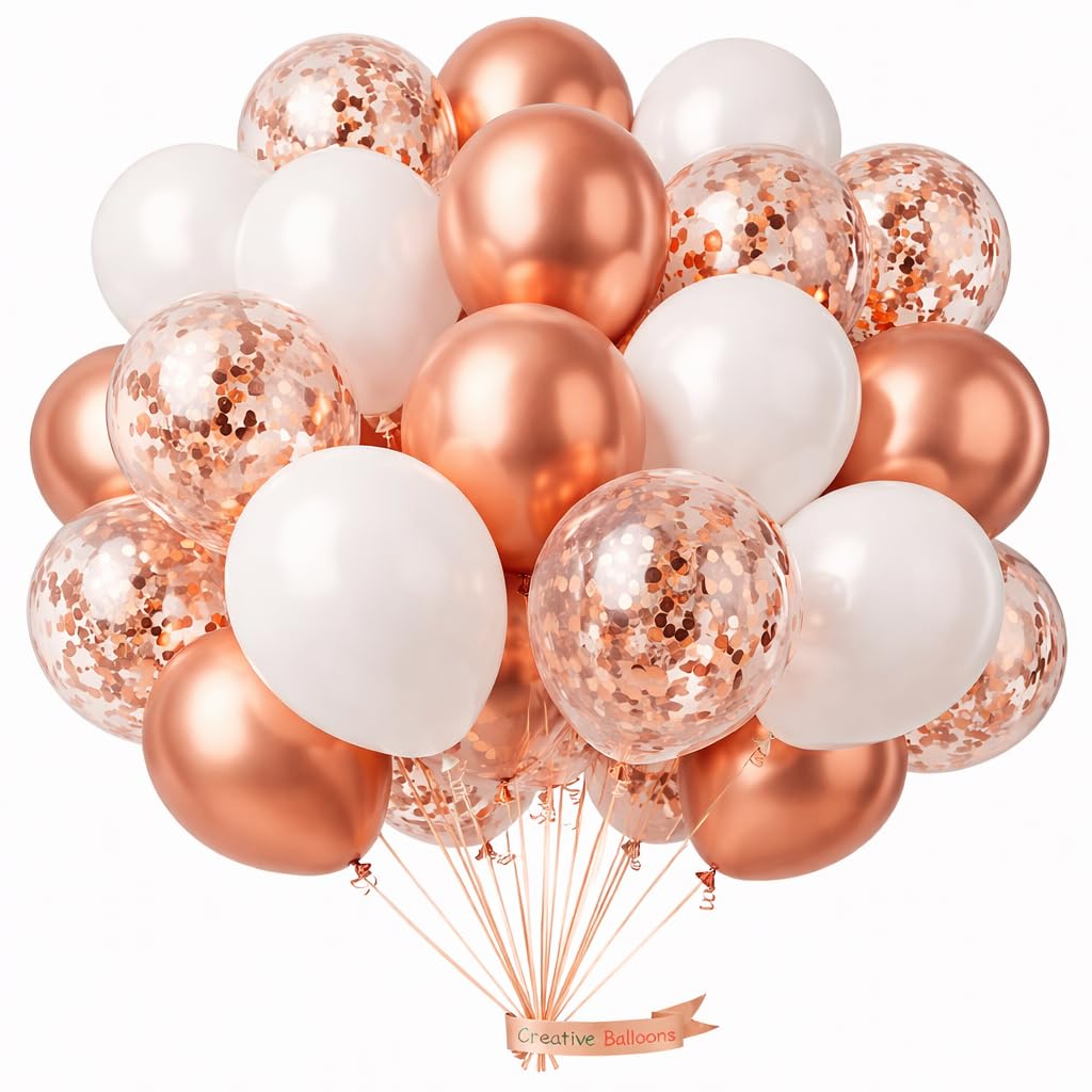 Rose-Gold & White Confetti Balloons - 5 & 10 Inch Arch Set - 100 Pack - Helium Ready - Wedding, Birthday, Party & Shower Decoration