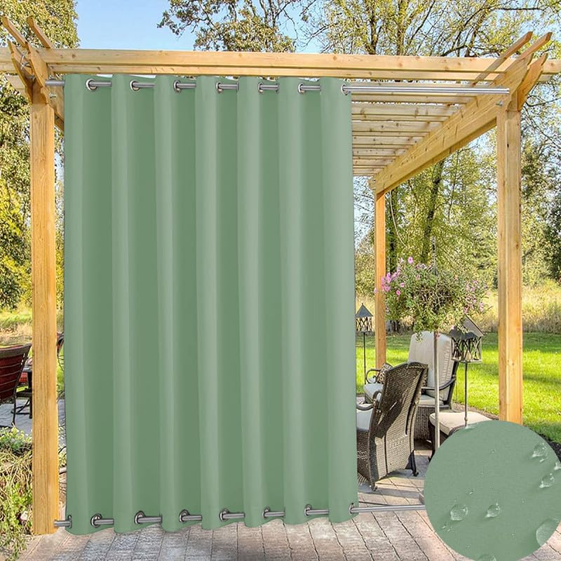 Waterproof Outdoor Curtain for Garden Patio Gazebo Curtains, Thermal Insulated Blackout Curtains with Grommet (Top and Bottom),Sun Blocking Curtains for Indoor |1 Panel, Light-green,W100''*H104''