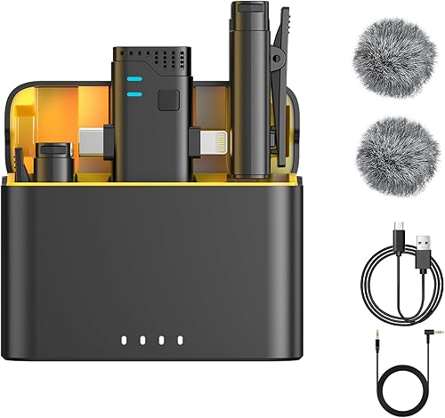 Miniatura 27 de Paquete de 2 micrófonos Lavalier inalámbricos profesionales para iPhone iPad (iPhone 14 e inferior), micrófonos de solapa Plug-Play Clip en el Todos