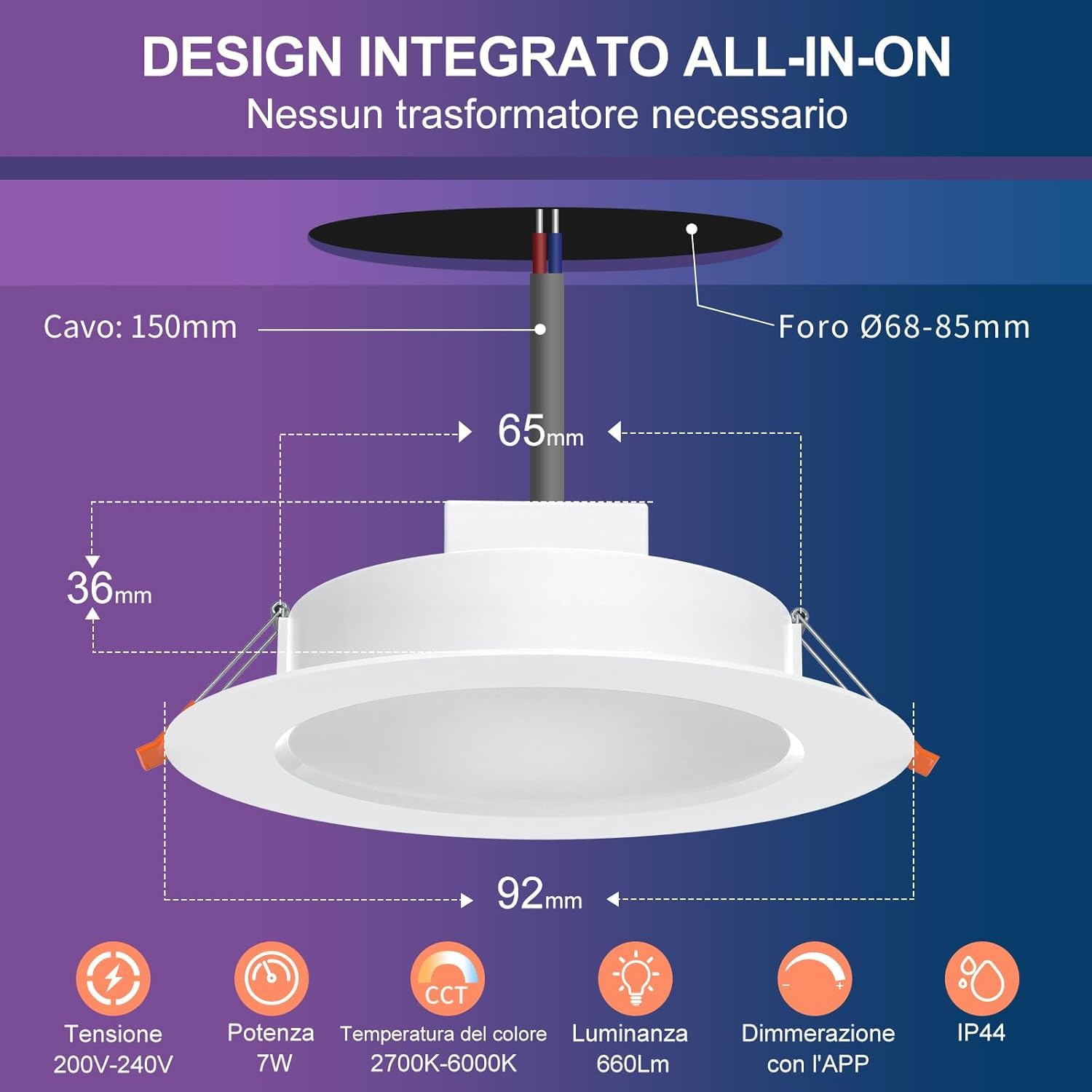 Generico ManGurLumex Set 4 Faretti LED da Incasso Smart, RGB, 7W, 660 Lumen, Compatibile con Alexa