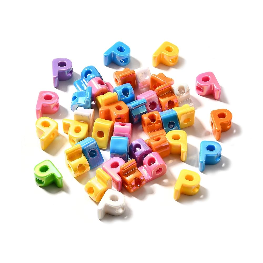 DanLingJewelry 40Pcs Random Rainbow Large Letter P Acrylic Beads AB Colour Iridescent Alphabet Keychain Beads for Bracelets Necklaces Jewellery Making — image 1