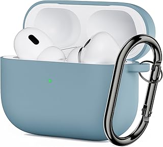 ORNARTO Case Cover Compatible with AirPods Pro 2nd Generation & 1st Soft Liquid Silicone Case for AirPods Pro 2 (2022) Shock-Absorbing Protective Case Front LED Visible cover with Carabiner-Seagreen