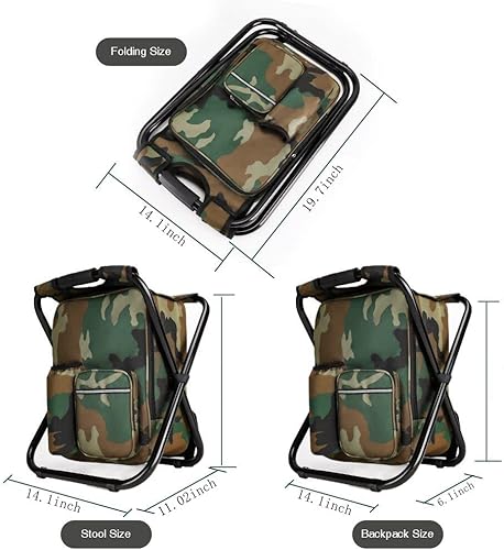 Miniatura 2 de Portátil senderismo camuflaje camping taburete, plegable silla de camping taburete mochila con enfriador aislado picnic bolsa