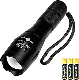 outlite A100 Portable Ultra Bright Handheld LED Flashlight with Adjustable Focus and 5 Light Modes, Outdoor Water Resistant Torch, Powered Tactical Flashlight for Camping Hiking etc