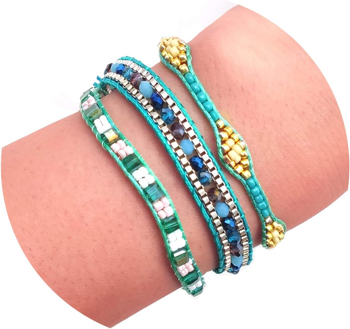 Nager Braided Rope Bracelet Set Handmade Waterproof Wrap Wave Bracelet Boho String Bracelet for Woman Kids (2)