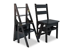 Vintage Kitchen Step Stool Chair with 4 Tier Folding Step Ladder
