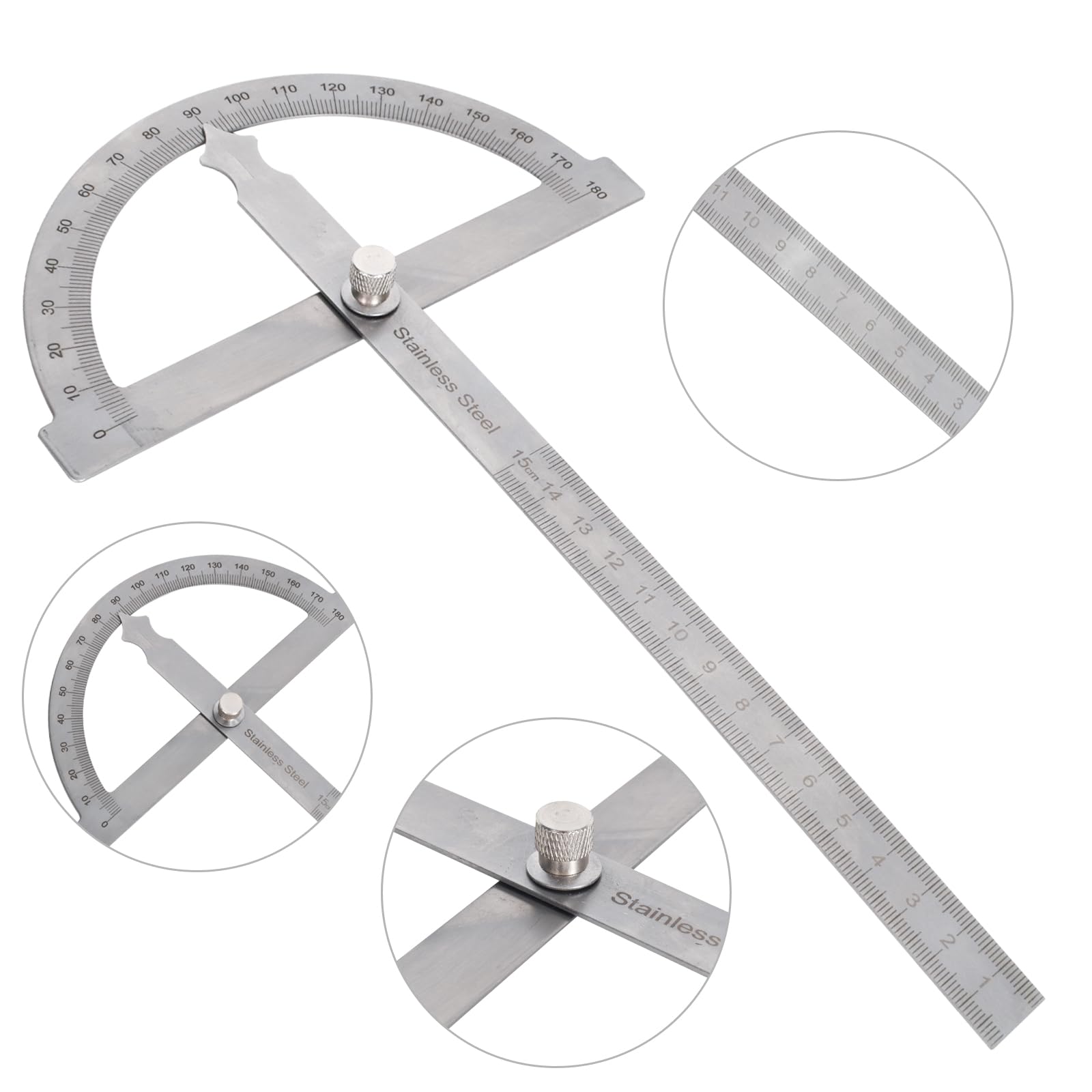 Produktbild von Winkelmesser Edelstahl 0-180° – 150 Mm, Drehbar Mit Feststellschraube, Für Tischler Und Hobby