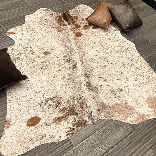 Salt Pepper Brown and White Cowhide Rug Natural Cow Skin Cow Hide Leather Area Rug Hair On, Large 5 ft X 5 ft Premium Brown White Shed Free Natural Hide