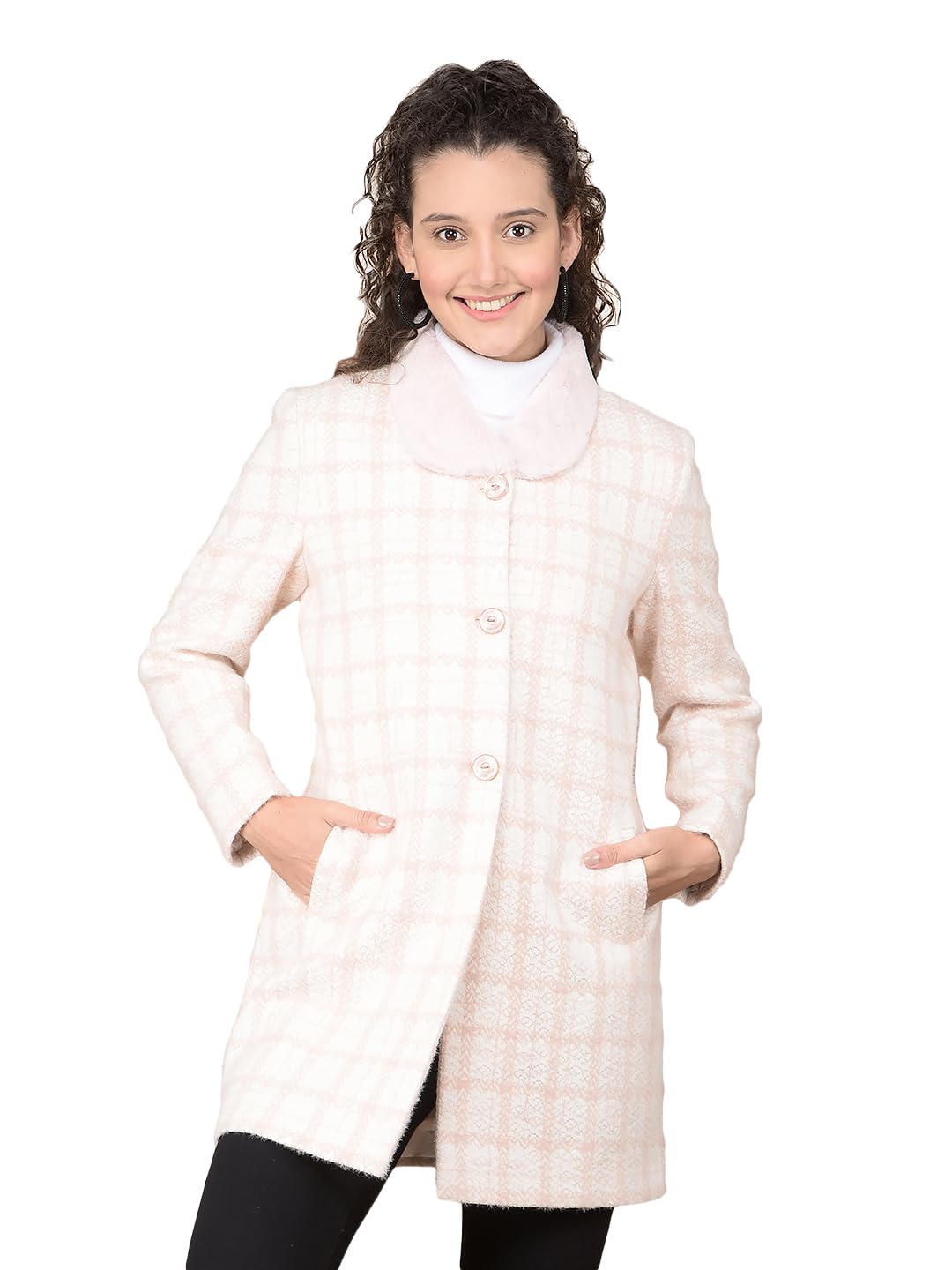 crimsoune club Women's Pink Checked Longline Overcoat-picture-22