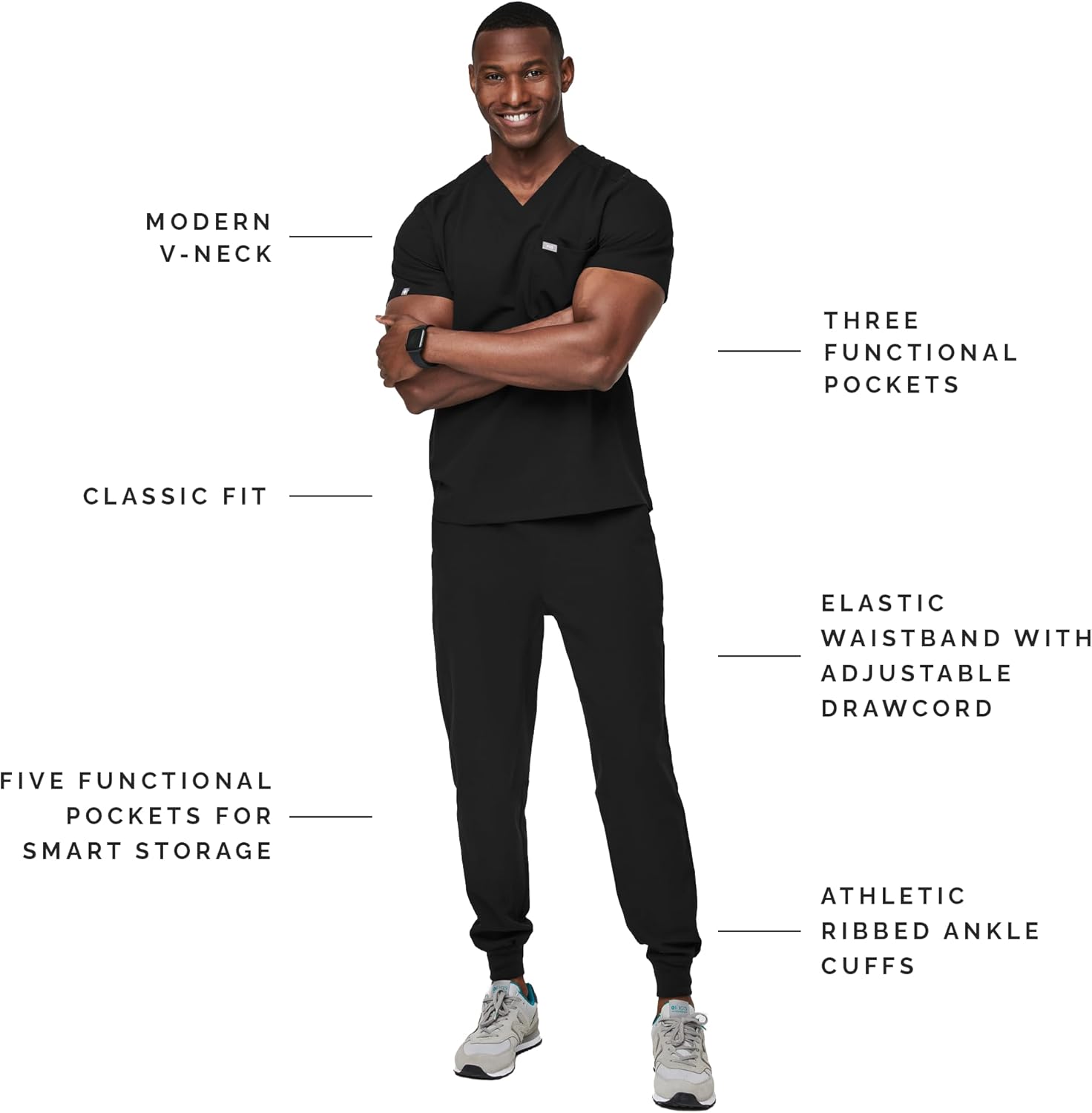 FIGS Leon Top & Tansen Pants Scrub Set for Men — Classic V-Neck, Jogger, Anti-Winkle, 4-Way Stretch