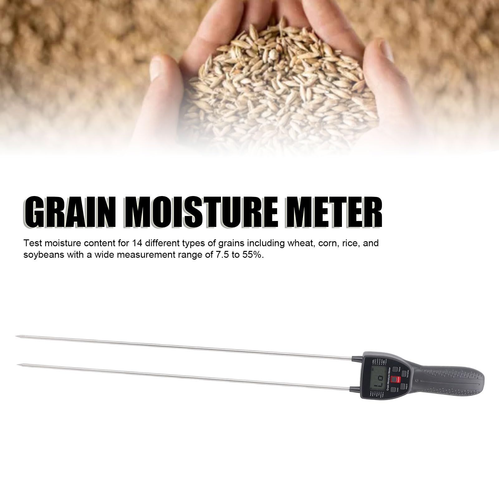 Generic Probador de Humedad de Grano, Sonda Duradera de 600MM con Lectura de Voz para Cebada, Sandía, Mijo y Maíz, Medición Precisa